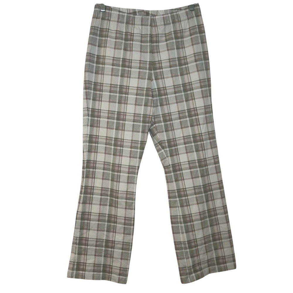Susan Graver Weekend Plaid Pull-On Pants Tan Green White Size Small academia